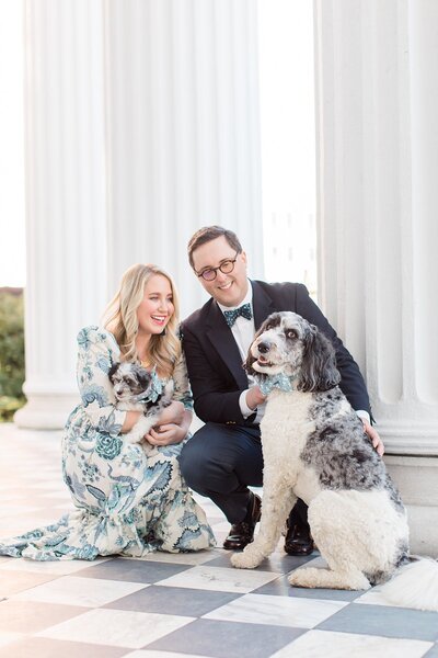 Bride and groom walk up memorial steps at their DC wedding