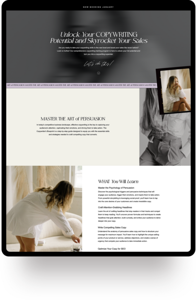 Explore the Madrid Showit template designed for Copywriters by Amare Creative. Capture timeless elegance and elevate your online presence.