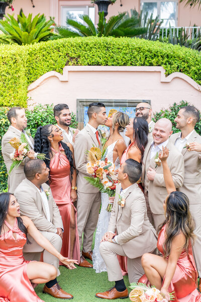 Bridal Party in garden courtyard at La Valencia in La Jolla, California by Sherr Weddings, San Diego Photography and Videography team.