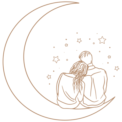 couple sitting on moon illustration