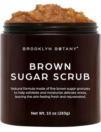 Brooklyn Botany Brown Sugar Scrub in a 10 oz jar, natural exfoliant for smooth and hydrated skin.