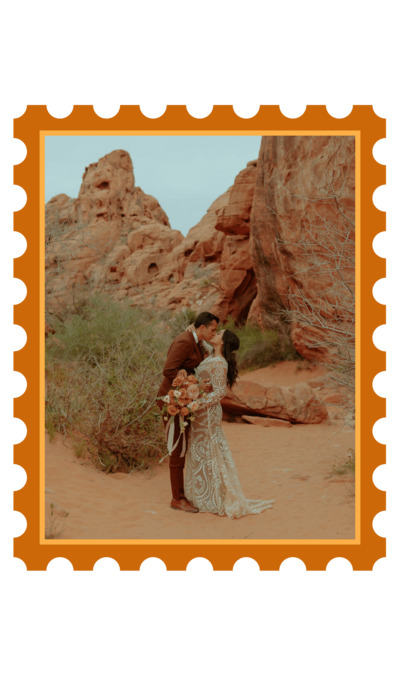 wedding couple kissing in canyon