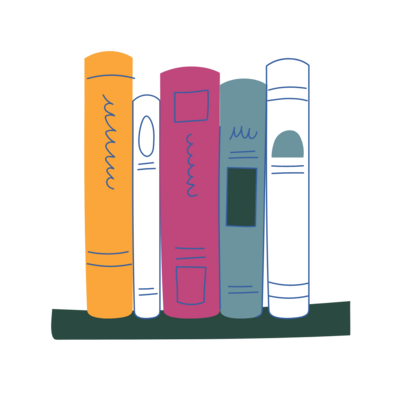 Illustration of books in a row, spines showing