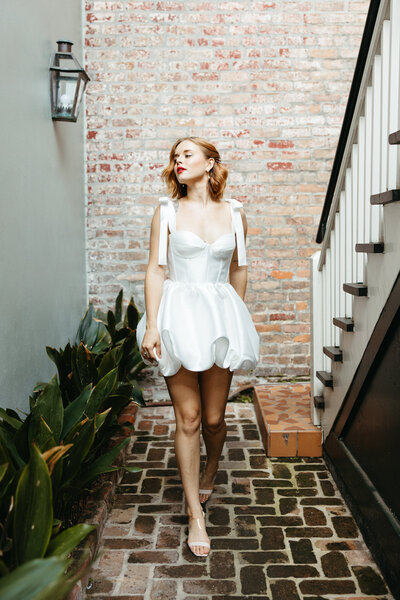 Elegant short wedding dress for wedding in new orleans.