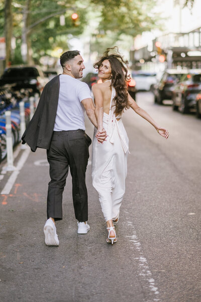 Iconic engagement photoshoot location in New York City featuring a stylish couple in gramercy park
