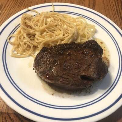 Northwest greek-style steak on plate