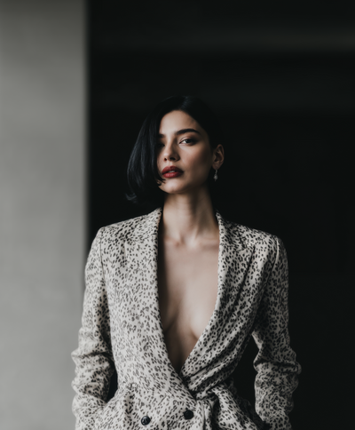 Luxury personal branding portrait of Jasmina Kimova in a cinematic photoshoot for her Masterclass in Reinvention