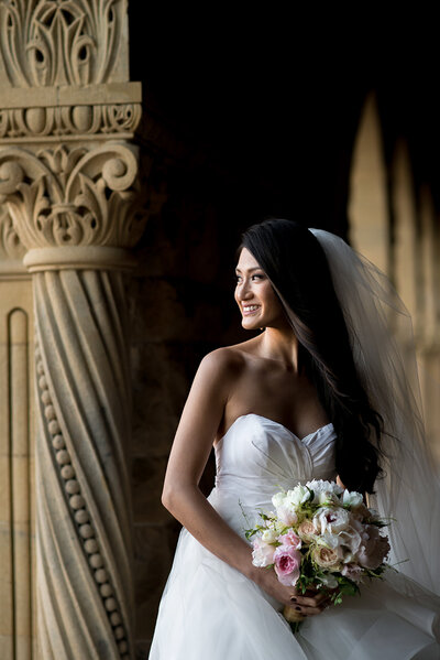 Portrait of a bride at a Stanford  wedding in Palo Alto
