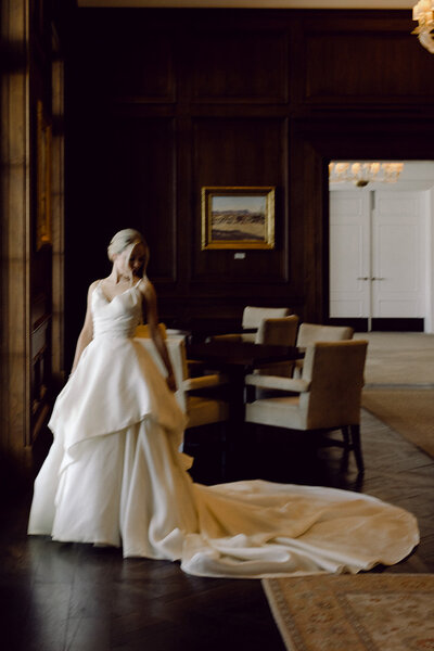 Bridal photo of a bride in a large ball gown dress