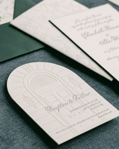 Die cut 2ply blind plus grey letterpress wedding invitation suite