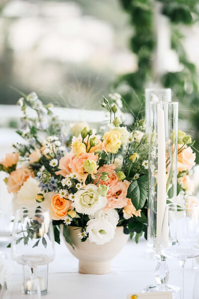 Cream, orange and yellow flowers for a Venice California wedding