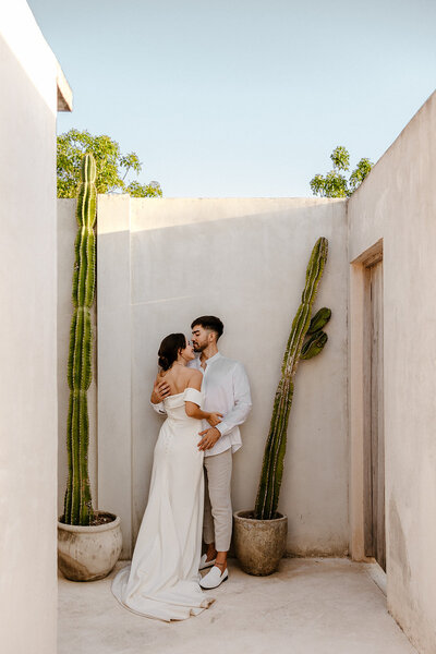 Modern elopement at a boho clay villa in Tulum.