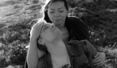 couple on the beach in sea ranch northern california for engagement photos on film and digital