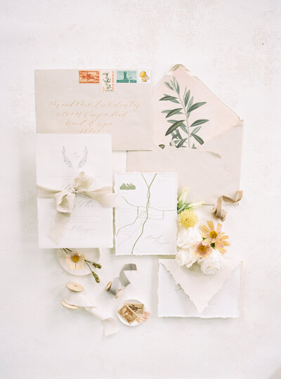 Elegant Olive Branch and Floral Wedding Invitation Suite