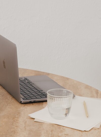A desk in an office.