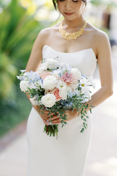 Beautiful pastel floral arrangement for Jewish wedding at the Brazilian Court in Palm Beach
