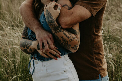 Couple leaning on each other