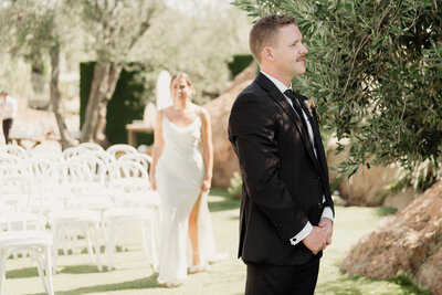 bride and groom formal romantic wedding portrait at Spanish Hills Country Club during golden hour taken by Los Angeles Wedding Photographer Magnolia West Photography