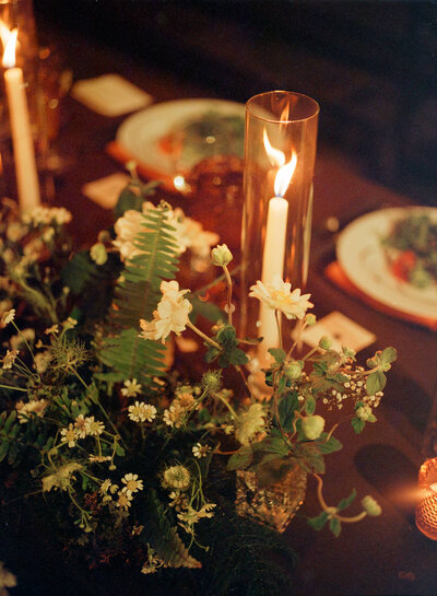 Romantic wedding tablescape florals and candles