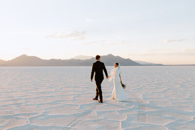 A wedding at the Bonneville Salt Flats in Utah.