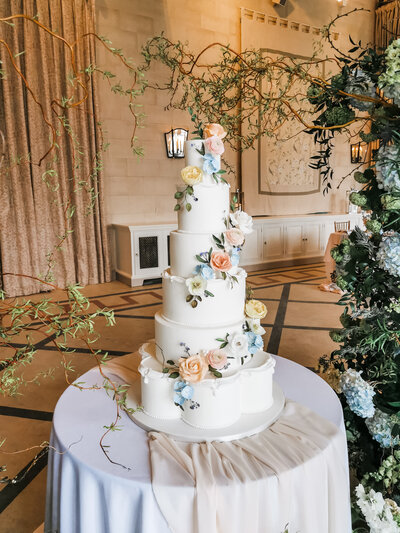 Luxury 6 tier white and blush wedding cake, Stapleford Park