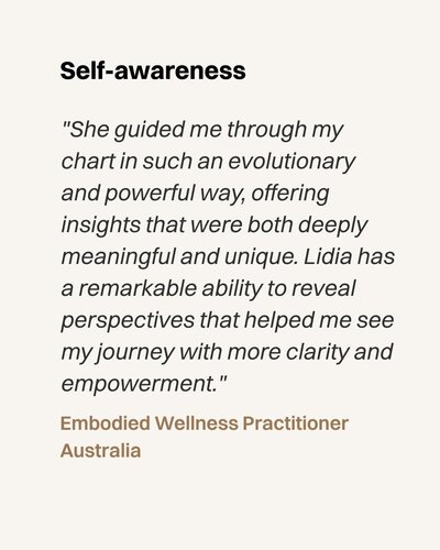 Client testimonial graphic for This Progressed Life with Lidia Ranieri, evolutionary astrologer and executive coach.