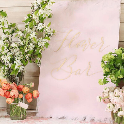 Acrylic  sign with gold calligraphy for  flower bar at Connecticut bridal shower
