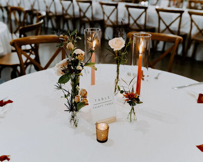 Rental wedding decor in simple tablescape