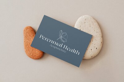 Blue business card design for Perennial Health Acupuncture by Hanbury Design Co.