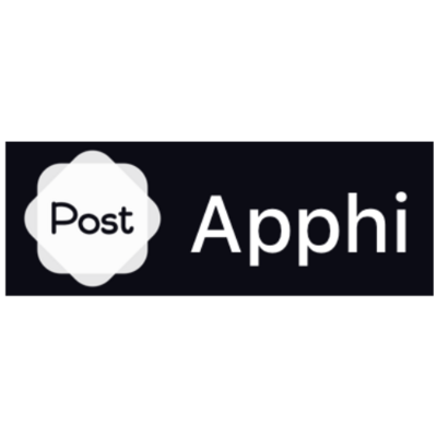Post Apphi Logo in whte on a black background