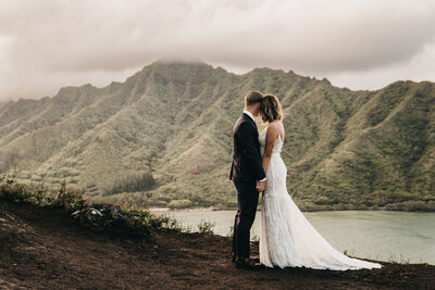Couple enjoying the view during their elopement ceremony,.