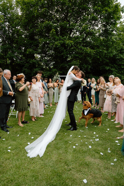 Luxury wedding in Europe – sophisticated bride in a modern wedding gown and groom in a timeless suit.