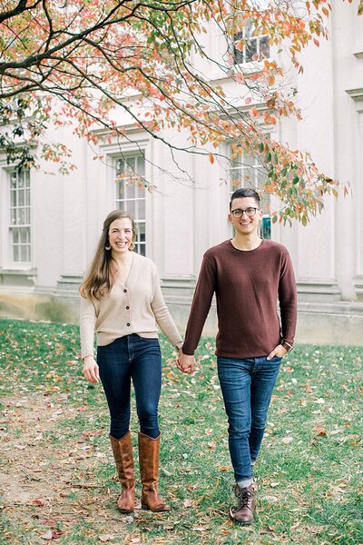 Bride and groom walk up memorial steps at their DC wedding