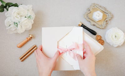 Assembly, postage, and mailing for custom wedding invitations in Ontario, Canada – personalized and professional wedding stationery service.