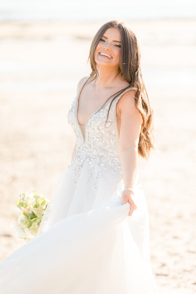 NJ bride with classic makeup on beach