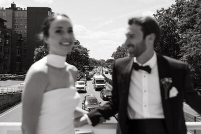 Bride and groom candid at their city elopement