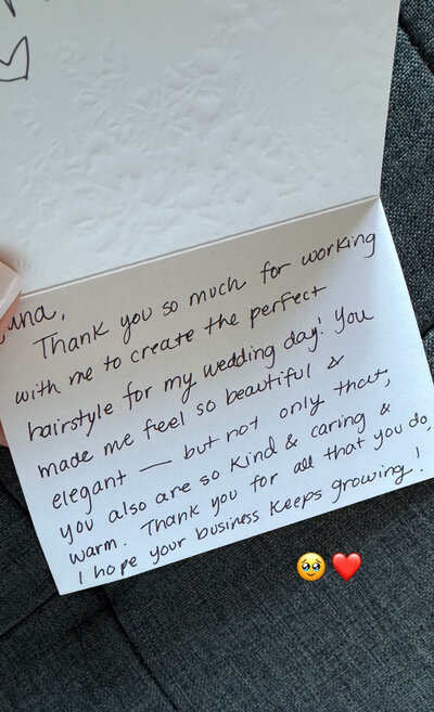 A love letter sent by the san francisco bride to makeup and hair stylist Yana Beauty Studio