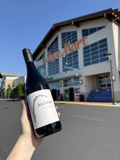 archway wines bottle in front of Save Mart grocery store.