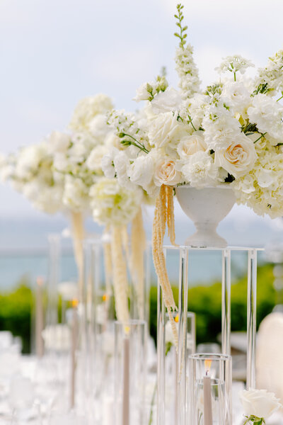 Stunning, lush floral arrangements at wedding reception
