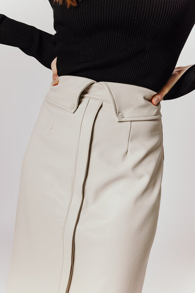 Women's Beige leather A-line skirt with oxford collar
