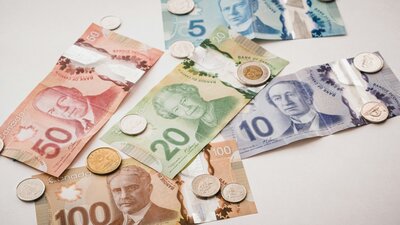 Canadian money on a table