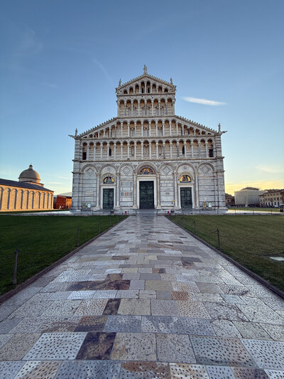 View of the Cathedral and Baptistry in Pisa, Italy