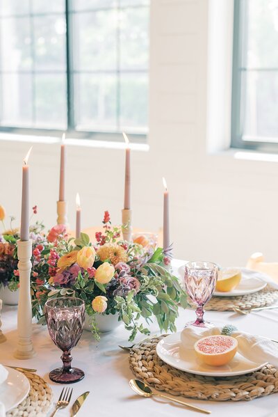 Wedding tablescape with flowers and candles