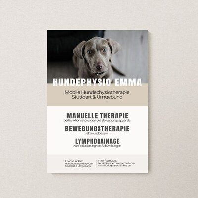 Flyer mit Hund und Katze und Angebot und Kontaktdaten der Tiertherapeutin