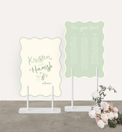 Welcome and Seatin chart in A1 size, waves in peach and tangerine
