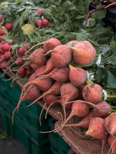 Cedar Farmers Market close up of fresh picked beets