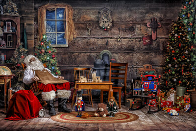 Santa Claus Sleeps in a Rocking Chair Christmas Tree Magical Memories