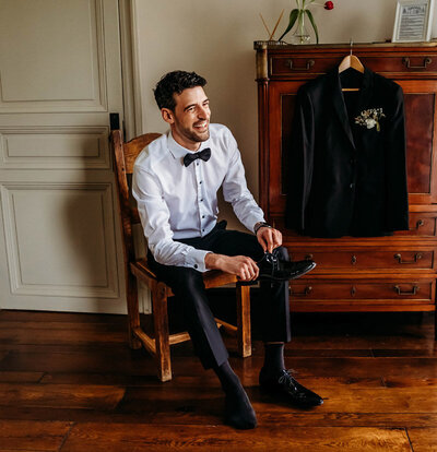 Groom portrait during wedding celebration