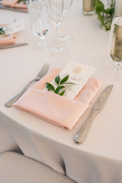 Table setting at wedding reception, wedding took place at Connemara House