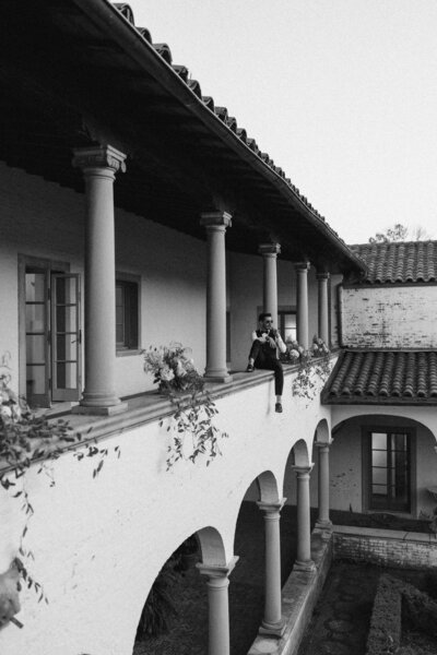 Bride and groom walking down the steps on wedding day